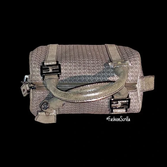 FENDI Vintage Zucca โFFโ Logo Metallic Silver & Beige Zuchinno Monogram Mini Bag - Picture 6 of 15